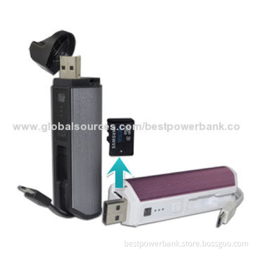 Outside Aluminum Alloy Material Portable Power Bank, 2,200mAh with Card Read Function
